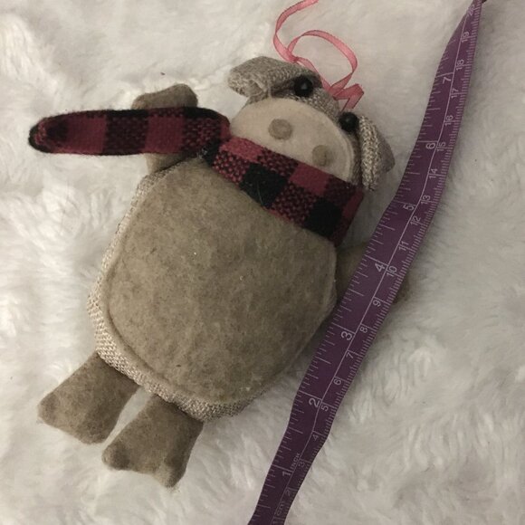 Handmade Felted Wool And Burlap Pig Christmas Ornament - Picture 7 of 7